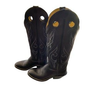 Pre-owned Men's Hondo Black/Blue Round Toe Buckaroo Western Cowboy Boots Size 8D